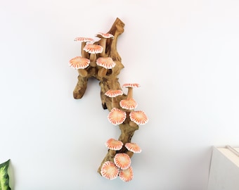 15-inch Chanterelle Mushroom Wall Art | Hand-Carved Driftwood Sculpture | Orange Wooden Wall Hanging | Rustic Decor | Christmas Gift MH001
