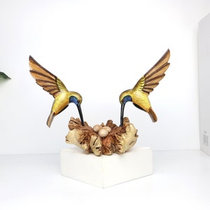 Hummingbird Color Couple Sculpture Feeder, Wooden Hummingbird Feeder, Colorful Wood Bird Feeder, Indoor Garden Deco, Valentine Decoration