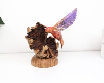 Hand Painted Hummingbird Figurine | Colorful Wooden Bird Sculpture | Hummingbird Decor Gift | Nature Inspired Home Accent BH002