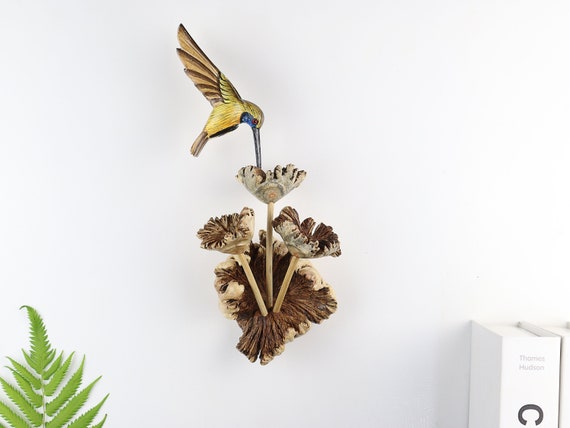 Hanging Colorful Hummingbird Sculpture, Hummingbird Wall Art, Hanging Colibri, Wood Carving, Rustic, Art, Painted, Handmade Valentine Gifts