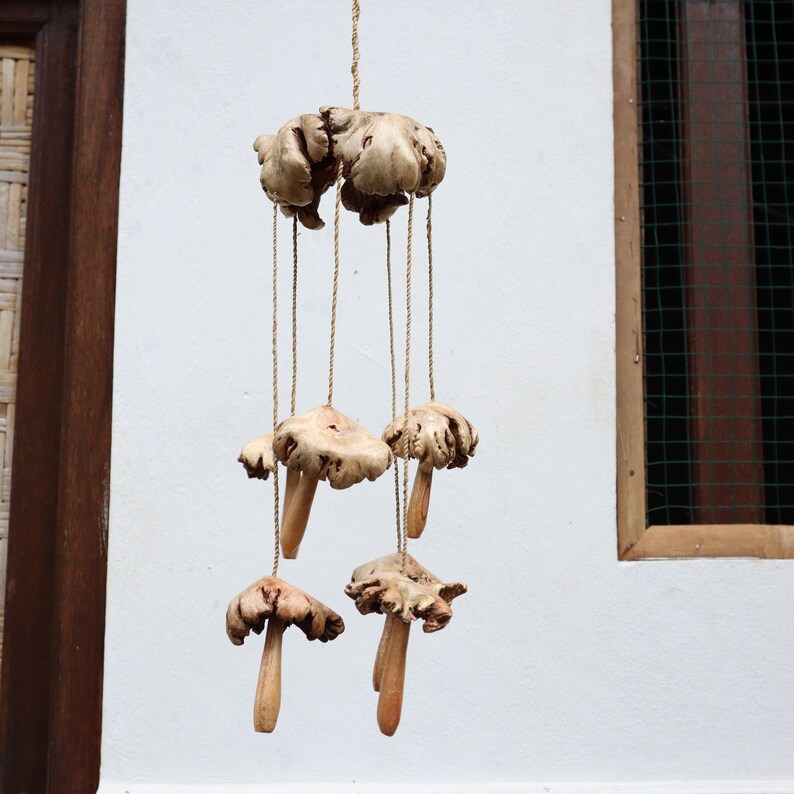 Handmade Wooden Mushroom Wind Chimes Decorations, Wind Chime For Indoor Decorations, Handmade Art Mushroom Wind Chime for Mothers Day Gifts image 5