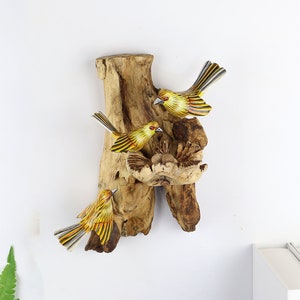 Colorful Yellow Bird Wall Hanging - Hand-Painted Canary Ornament, Handmade Wall Art, Christmas Gifts and Deco, Wall Deco, Gift For Her, Him