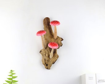 Hand-painted Red Mushroom Deco, Wooden Mushroom Wall Art, Hand-painted Mushroom Wall Hanging, Nature-inspired, Wall Deco, Valentine Gifts