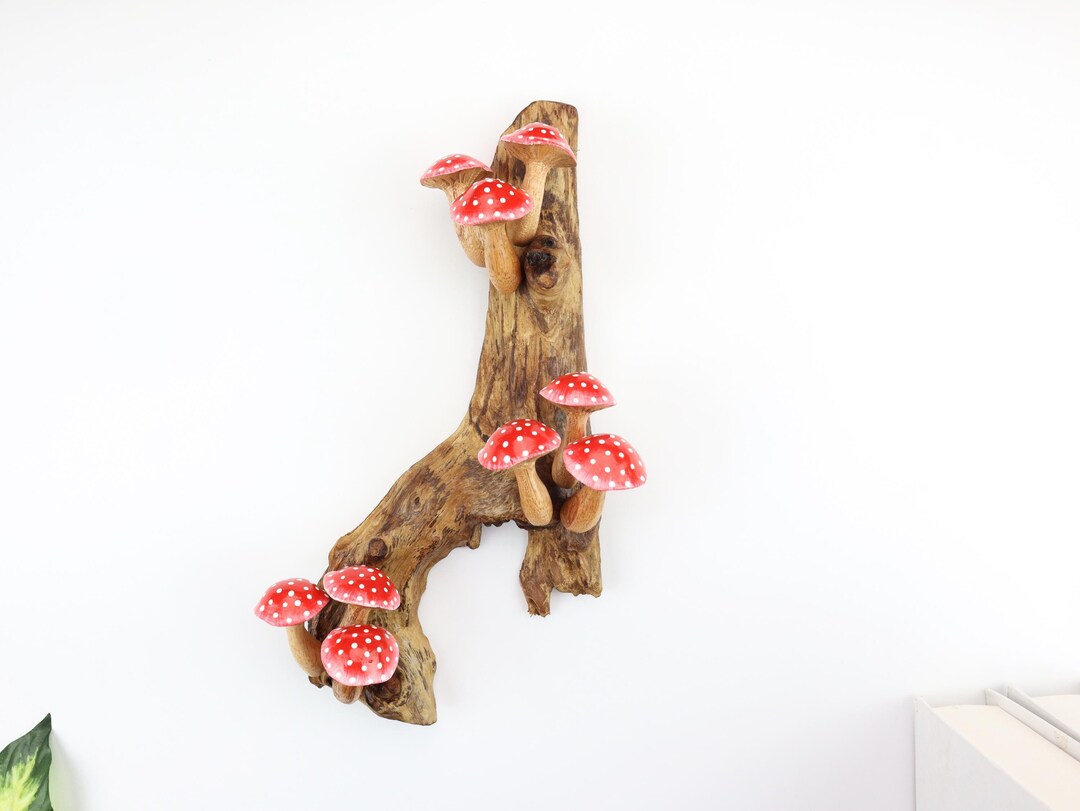 Hand-painted Red Mushrooms Deco, Wooden Mushroom Wall Art, Hand-painted ...