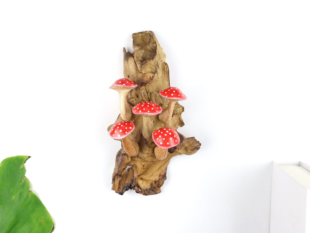 Wooden Red Mushroom Wall Art, Botanical Nature Decor, 3d Wall Hanging ...