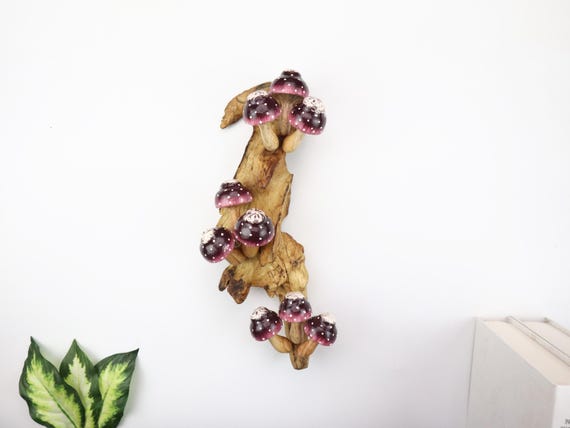 Painted Wooden Mushroom Wall Art, Hand Carved Forest Decor, Unique Fungus Art, Colorful Woodland Home Decor, Whimsical Wall Hanging