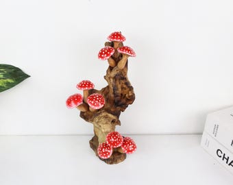 Wooden Red Mushroom Art For Table Deco, Wood Carving Mushroom, Hand-Painted Mushroom, Unique, Handmade Decor, Valentine Day Gifts, Birthday