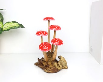 Wooden Red Mushroom Ornament, Hand-Painted Mushroom Art, Centerpiece Decor, Amanita, Rustic, Hand-Painted, Christmas Ornament, Gift For Her.