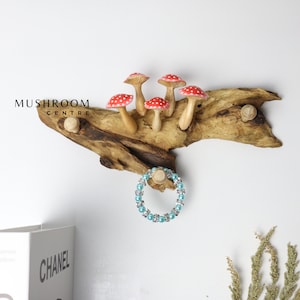 Wooden Hook With Mushroom Wall Art, Mushroom Hook For Accessories, Vintage Wood Wall Hook, Mushroom Wall Art, Unique Hook, Valentine Gift