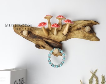 Wooden Hook With Mushroom Wall Art, Mushroom Hook For Accessories, Vintage Wood Wall Hook, Mushroom Wall Art, Unique Hook, Valentine Gift