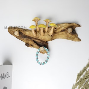 Wooden Yellow Mushroom Wall Hooks, Mushroom Art, Wall Key Holder, Accessories Hooks, Handmade Gift For Her, Birthday Gift, Valentine Gift