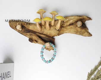 Wooden Yellow Mushroom Wall Hooks, Mushroom Art, Wall Key Holder, Accessories Hooks, Handmade Gift For Her, Birthday Gift, Valentine Gift