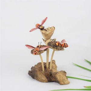 Red Bee Sculpture, Painted Statue, Table Deco, Home Deco, Wood Carving, Art, Animal, Insect, Bee Art, Gift For Her, Birthday, Valentine Gift