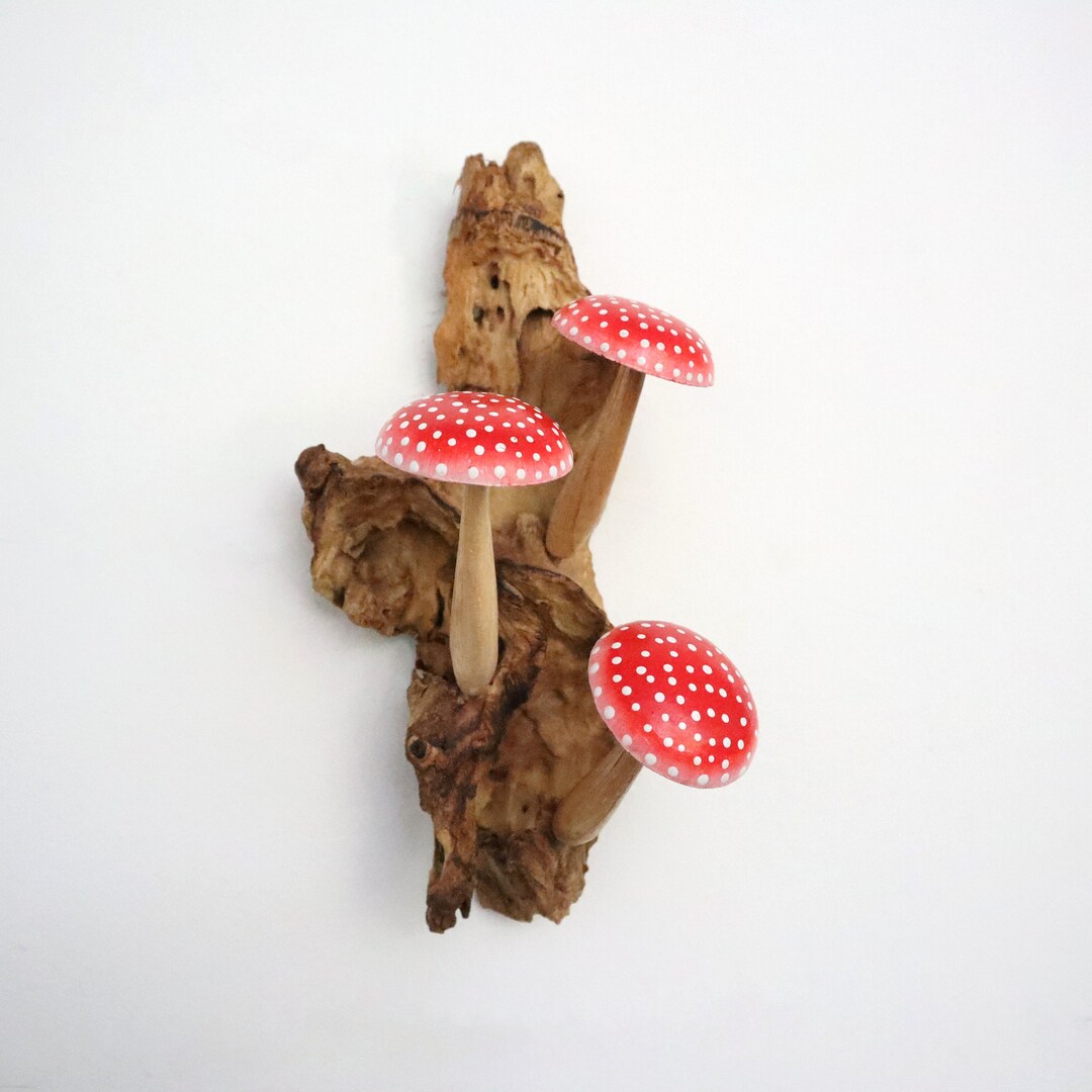Hand-painted Red Mushrooms Deco, Wooden Mushroom Wall Art, Hand-painted ...