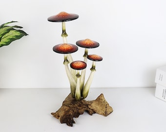 Handgeschilderde houten paddenstoelsculptuur | Unieke drijfhoutkunst | Op de natuur geïnspireerde woondecoratie | Artistiek cadeau voor paddenstoelenliefhebbers, Valentijnsdag