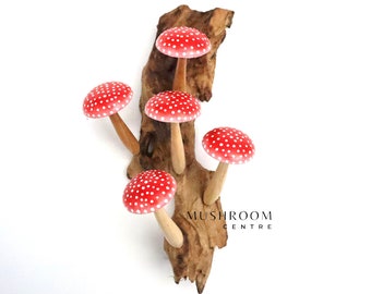 Red Hanging Mushroom Deco, Mushroom Wall Art, Wooden Carving, Nature-inspired Gift, Rustic Wood Mushroom, Fairy Mushroom, Mothers Day Gifts