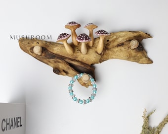 Purple Mushroom Wall Hooks, Wooden Mushroom Deco, Rustic Entryway Organizer, Key Holder, Nature Inspired Design, Birthday, Valentine Gifts
