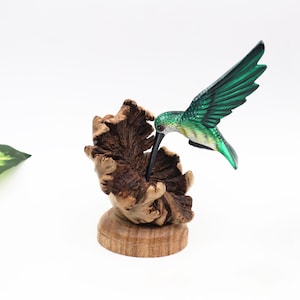 Hand Carved Wooden Hummingbird Sculpture | Green Bird Figurine | Colorful Tabletop Art | Unique Nature Decor | Gift for Bird Lovers BH002