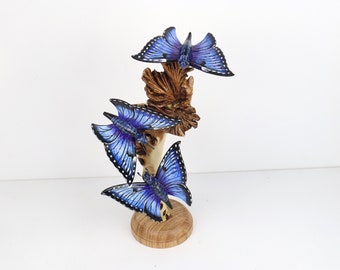 Triple Blue Butterfly Table Decoration, Ornament Trio Centerpiece, Home Decor Gift, Spring Decor, Nature Inspired, Art, Gift For Mom.