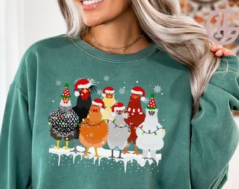 Christmas Chicken Sweatshirt Comfort Colors Chicken Shirt Farm Shirt Christmas Farm Sweater Farmer Christmas Gift Christmas Farm Sweatshirt