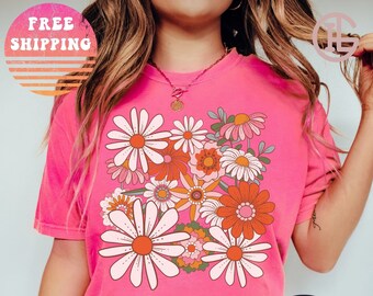 Comfort Colors Flower Shirt Retro Daisy Shirt Vintage Flower Shirt Boho Shirt Boho Flower Shirt Floral Gift Flower Gift Cute Retro Shirt