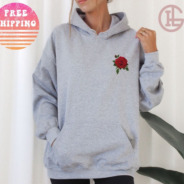 Rose Hoodie Pocket Design Hoodie Flower Hoodie Minimalist Hoodie Floral Hoodie Flower Hoodie Cute Floral Preppy Hoodie Christmas Hoodie