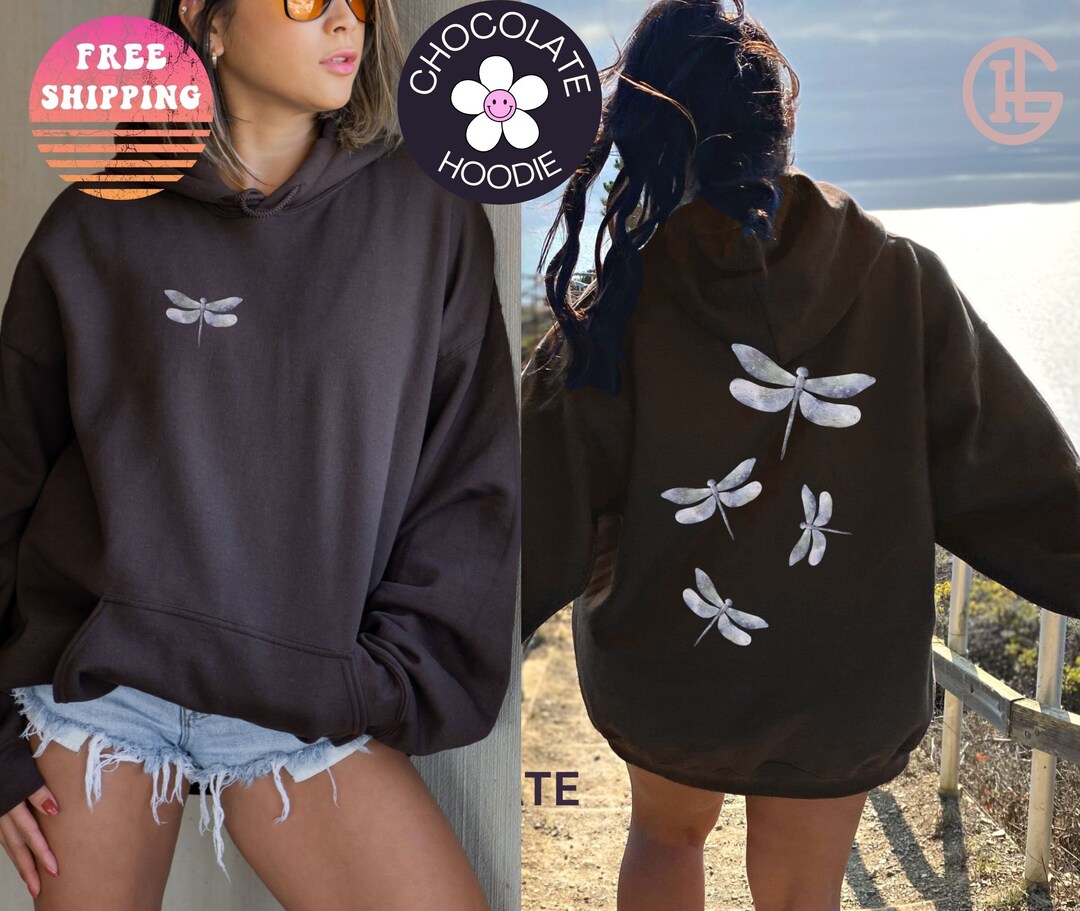Dragonfly Hoodie Backprint Hoodie Chocolate Hoodie Dragonfly Gifts