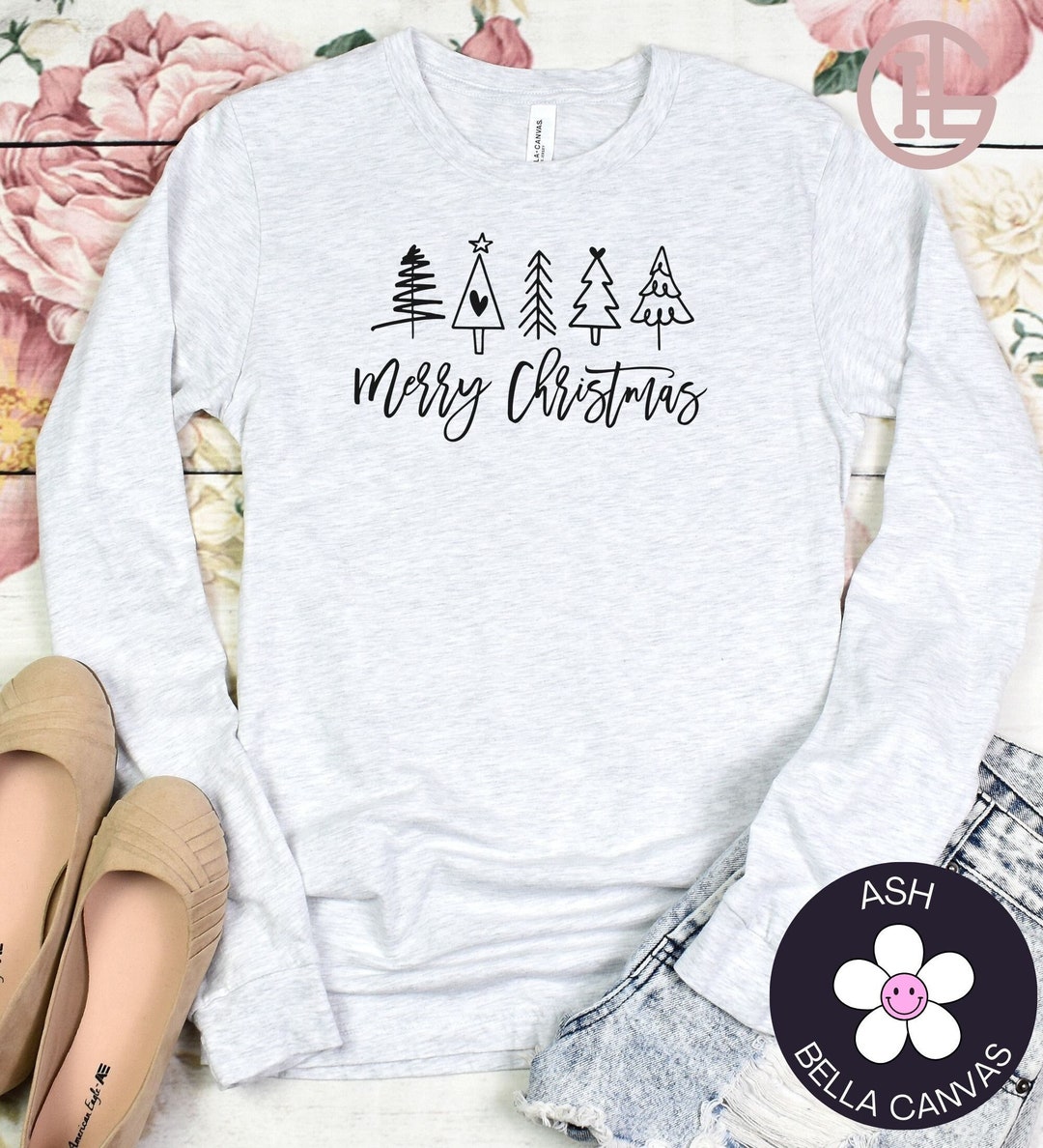 Long Sleeve Christmas Shirt Evergreen Christmas Trees Etsy