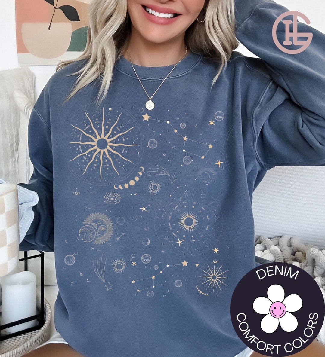 Comfort Colors Sweatshirt Star Sweatshirt Celestial Sweatshirt Sun and