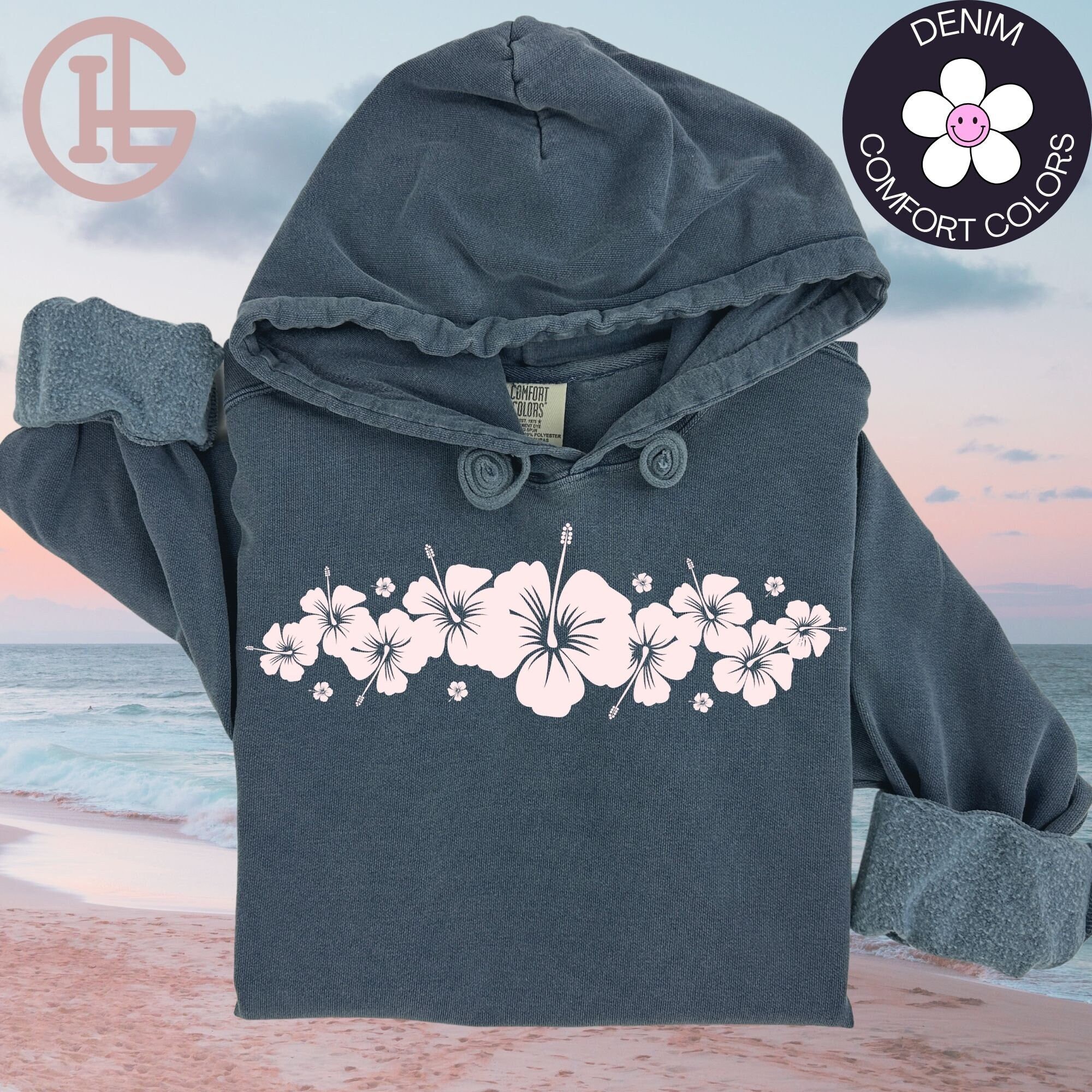 Shark hibiscus embroidered mens hoodie hot sale