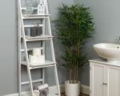 White Wash and White Vintage 4 Tier Folding Ladder Home Display Shelf