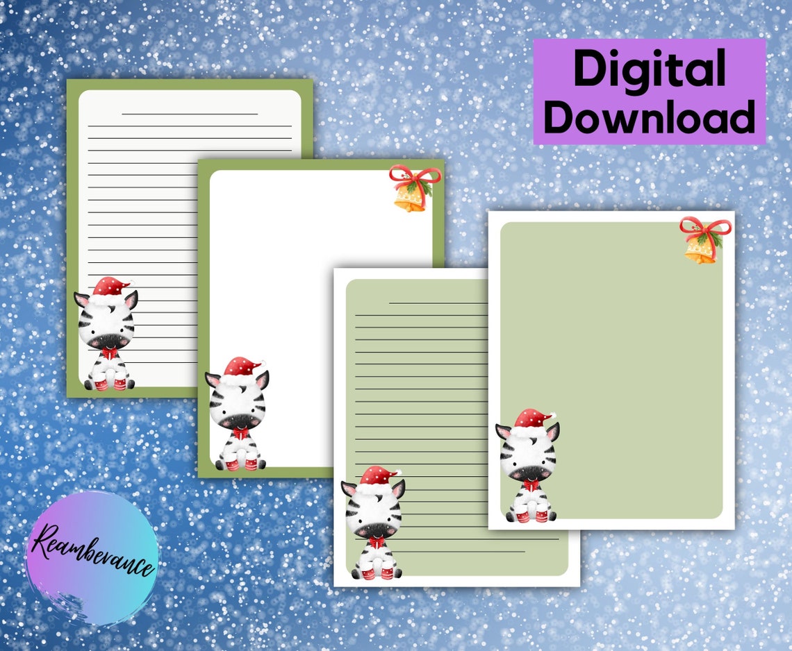 Darling Printable Christmas Zebra Stationary Set US Letter Etsy