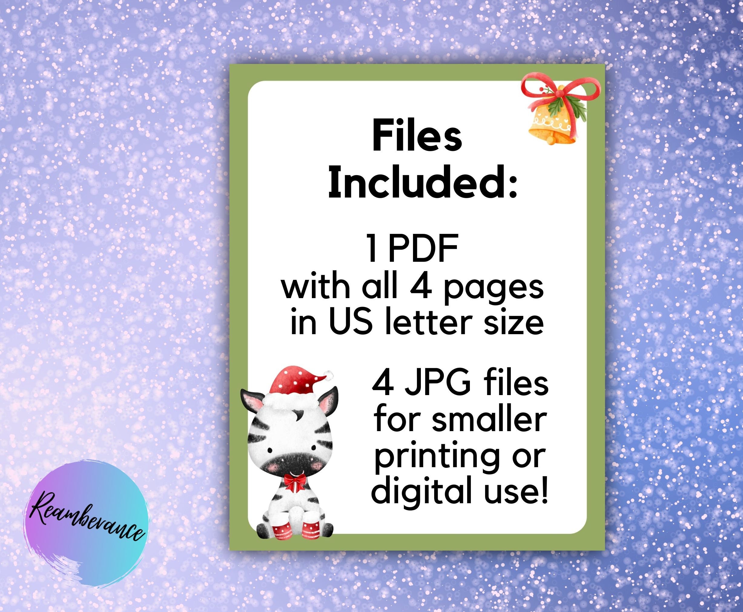 Darling Printable Christmas Zebra Stationary Set US Letter Etsy