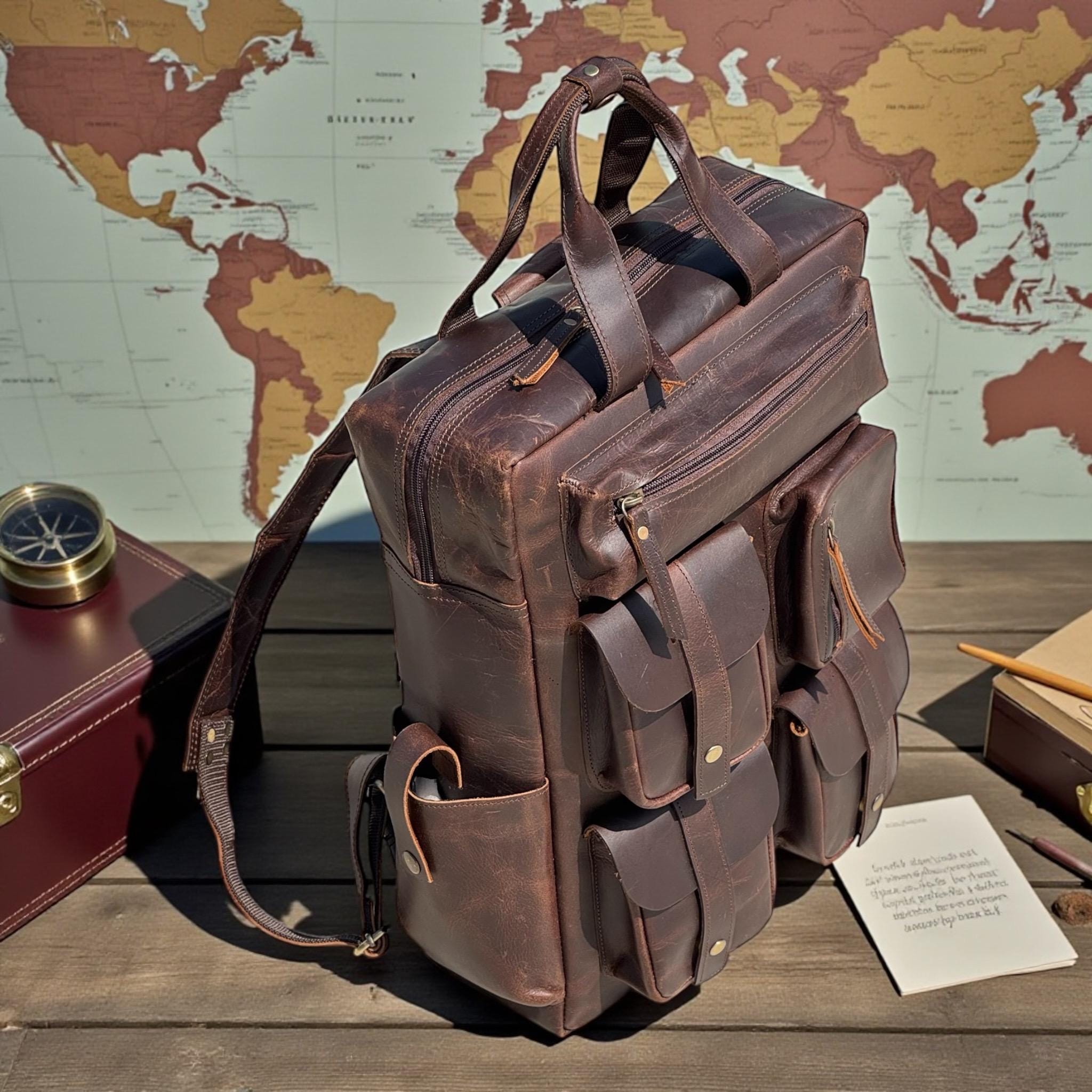Leren Heren rugzakken Vintage 17 inch Vakantie Leren Heren rugzakken Vintage 17 inch Vakantie