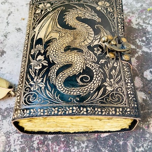 Vintage dragon leather diary with clasp closure handmade journal thick paper travel notebook fantasy gift idea