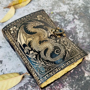 Handmade dragon leather journal antique style embossed cover 200 pages vintage writing notebook for men and women