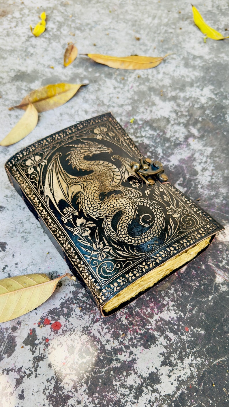 Handmade dragon leather journal antique style embossed cover 200 pages vintage writing notebook for men and women