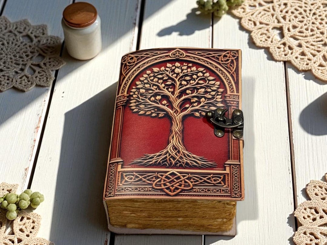 Handmade Leather Journal – Embossed Tree of Life, Vintage Grimoire (6x8 ...