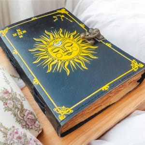 Sun and Moon leather Journal 200 Vintage-Style Pages, blank spell book grimoire journal Gift for Writers & Artists gifts for him