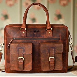 Personalisierte Leder Messenger | Laptoptasche | Aktentasche zum Umhängen Büro Handtasche Rustikal Vintage Messenger Bag Weihnachtsgeschenk für Männer
