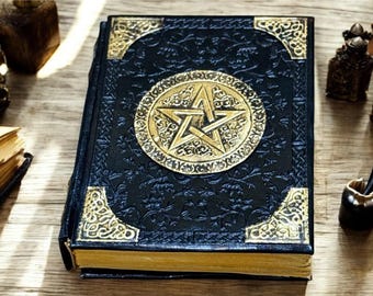Handmade Pentagram Leather Grimoire: Celtic Embossed Witchcraft Journal