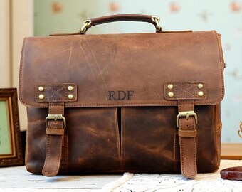 Personalized Leather Laptop Messenger Bag: Handmade Full-Grain Satchel