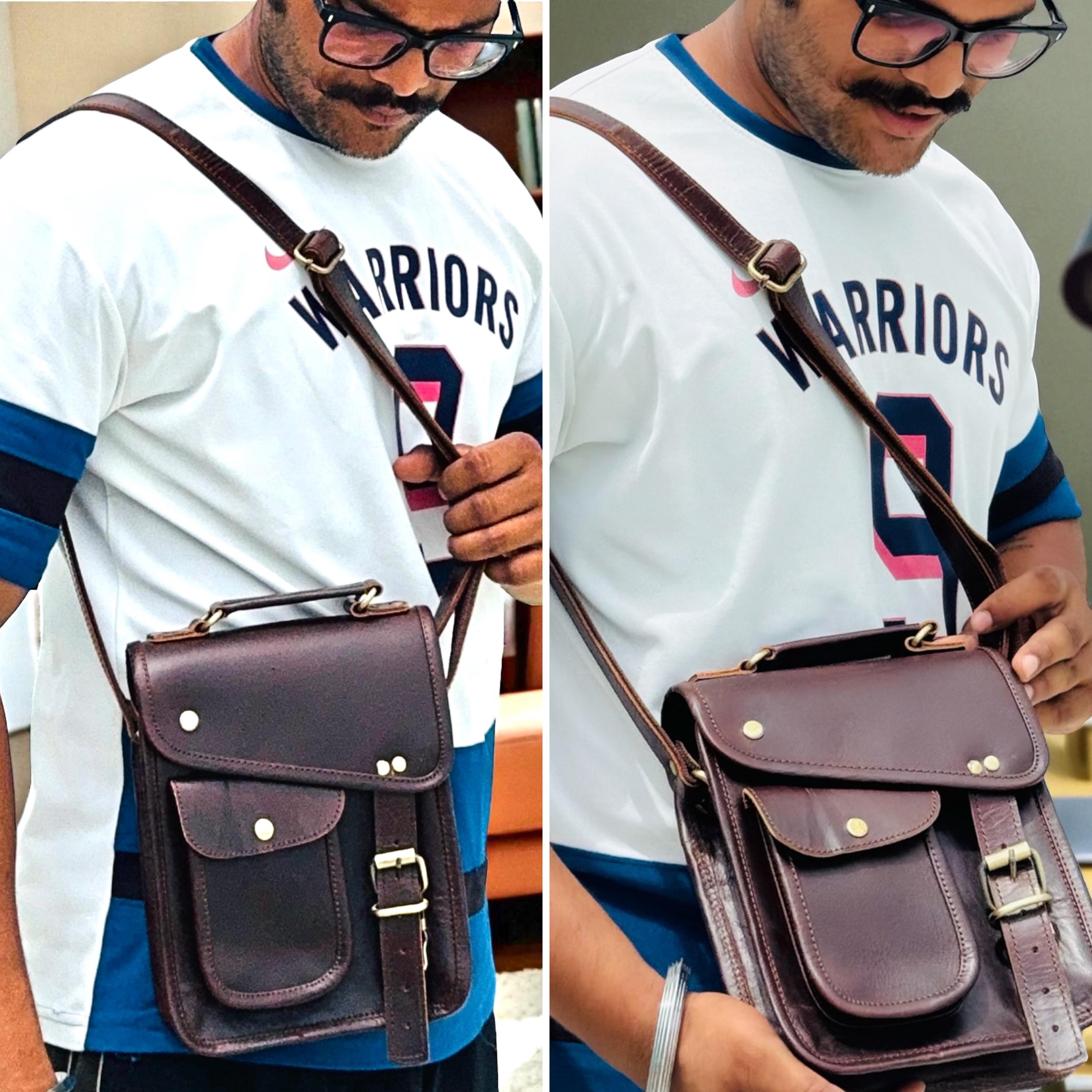 Petit Sac Messager (bandoulière) En Cuir Vintage Pour Homme - Neuf Avec étiquettes, Marron