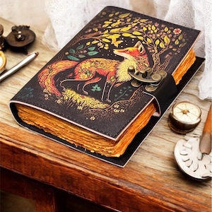 Vintage Handmade leather Journal Grimoire Fat journal Blank spell book book of shadows Christmas Celestial Gifts For Him Her
