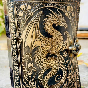 Embossed dragon leather notebook rustic antique journal 8x6 inch handmade diary for writing sketching journaling