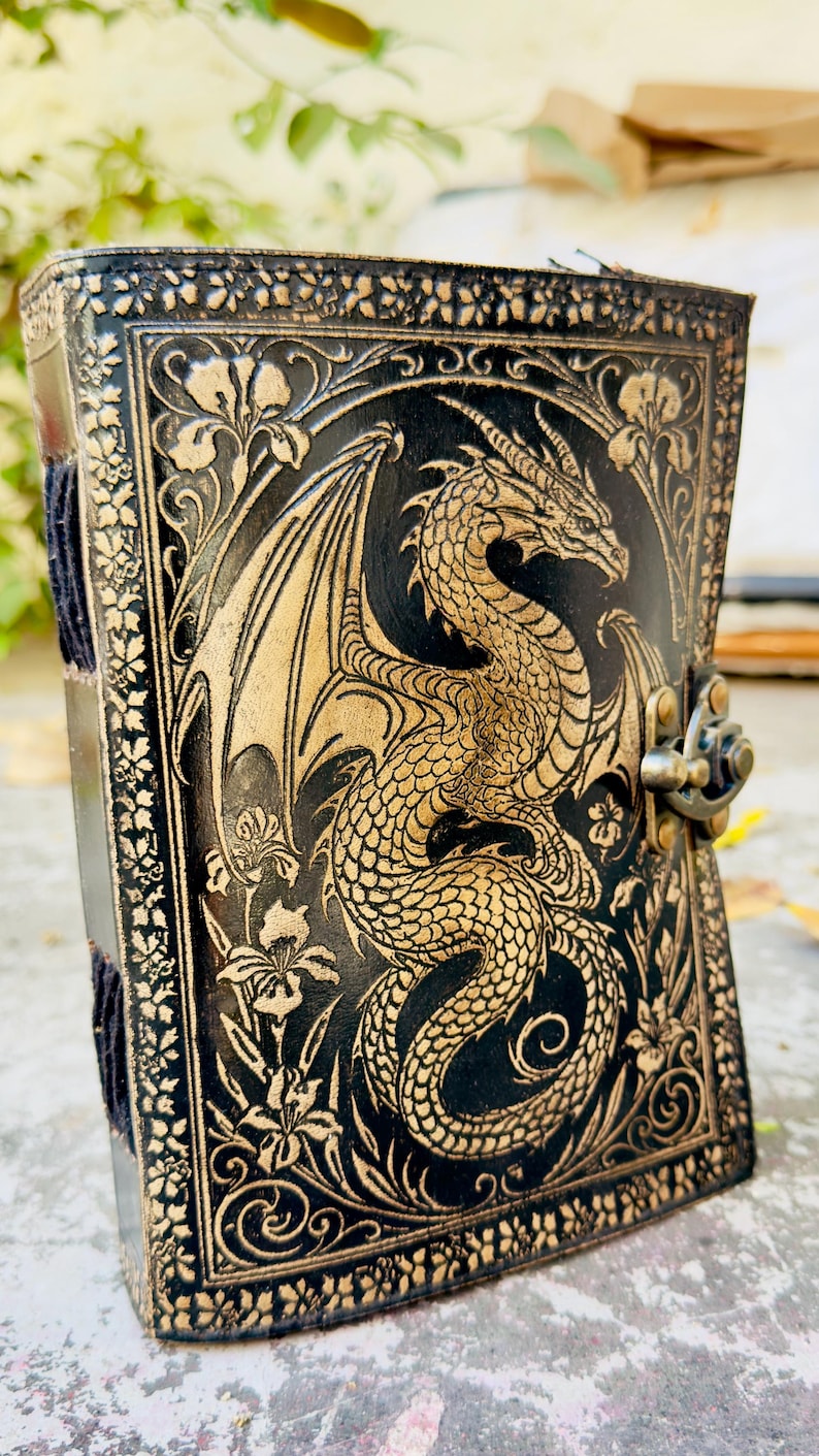 Embossed dragon leather notebook rustic antique journal 8x6 inch handmade diary for writing sketching journaling