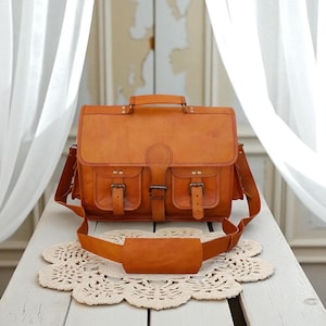 Personalized Leather Messenger Bag: Vintage Handmade Laptop Briefcase