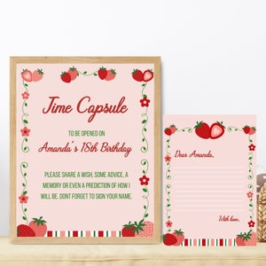 Cápsula do tempo do primeiro aniversário de Berry, placas de festa temática de frutas de morangos doces, pôster personalizado de primeiro aniversário de meninas, download digital, BF1