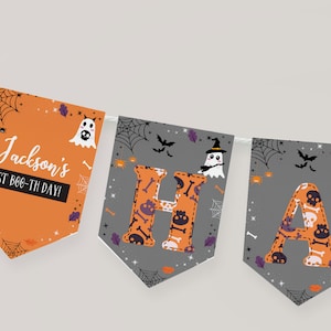 Spooky One Birthday Banner, Halloween First Birthday Party Decor, Bunting Banner Decorations, Template Printable HW1