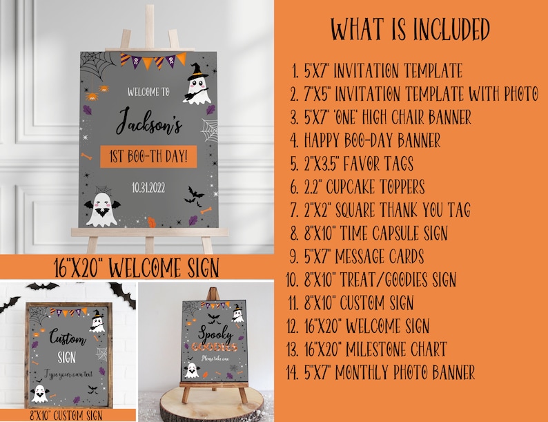 Editable Spooky One Birthday Invitation Bundle 1st Birthday - Etsy
